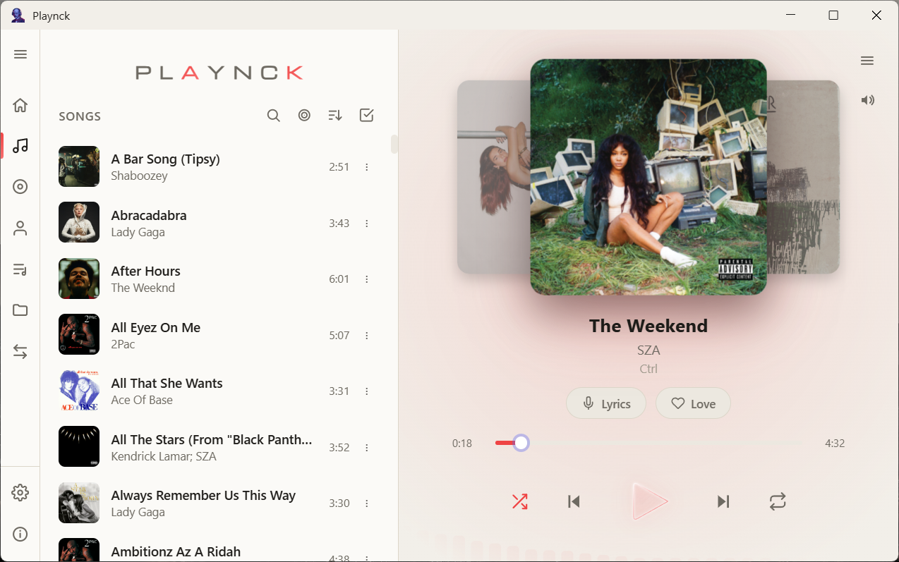 Playnck music library view