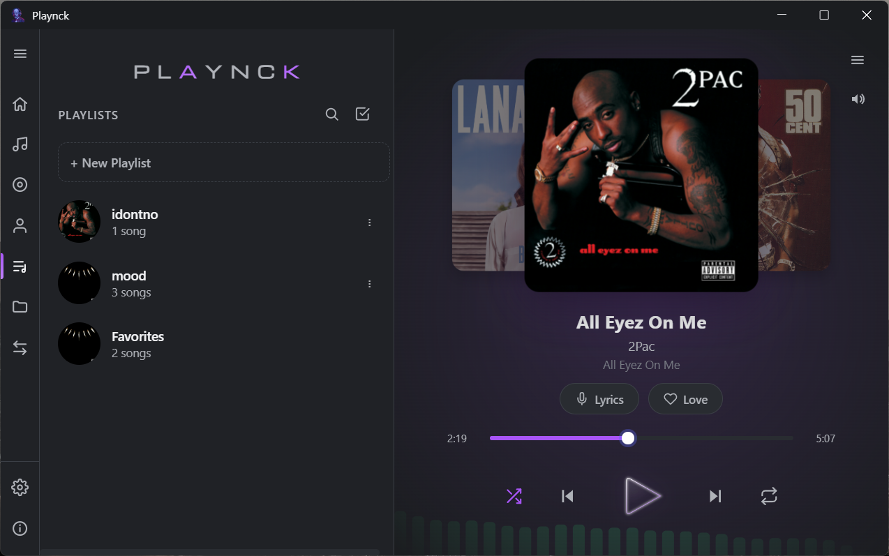 Playnck playlists view