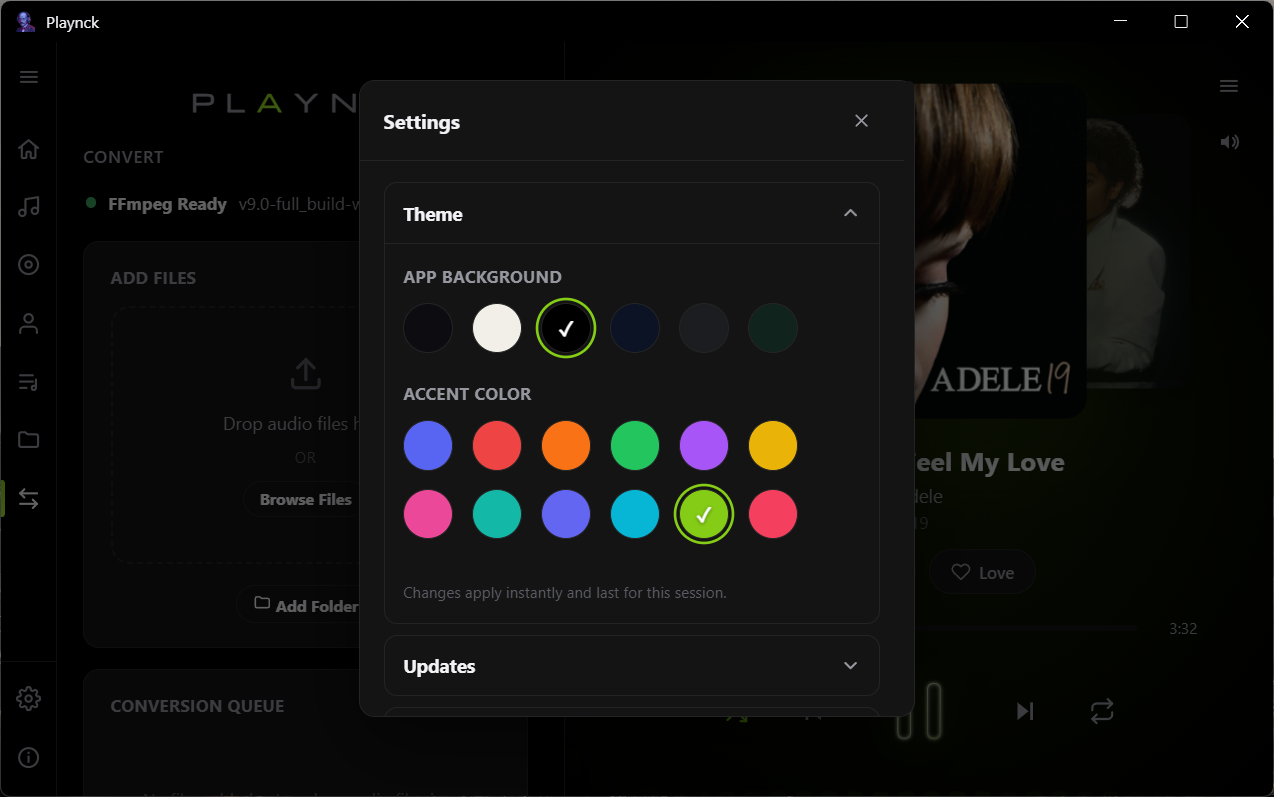 Playnck themes screen